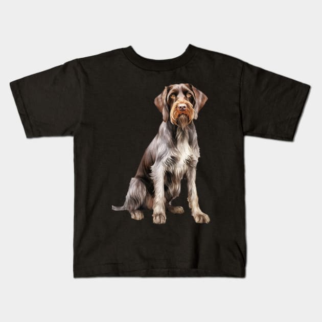 German Wirehaired Pointer Kids T-Shirt by DavidBriotArt